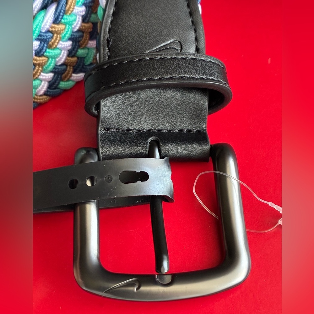 NIKE Belt,Nike Multicolor Braided Belt with Black Leather - Picture 5 of 11